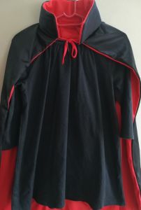 Kids Costumes to Hire - Black dress with Red collar black cape -2pce- GIRL